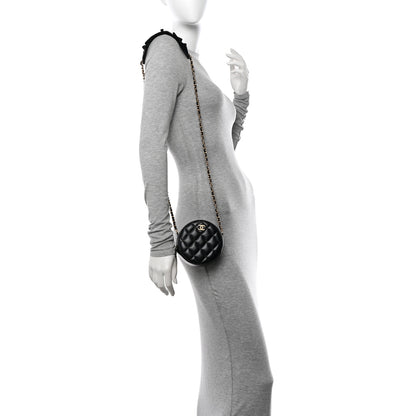 Chanel Lambskin Quilted Romance Round Clutch With Chain Black 2 of 11