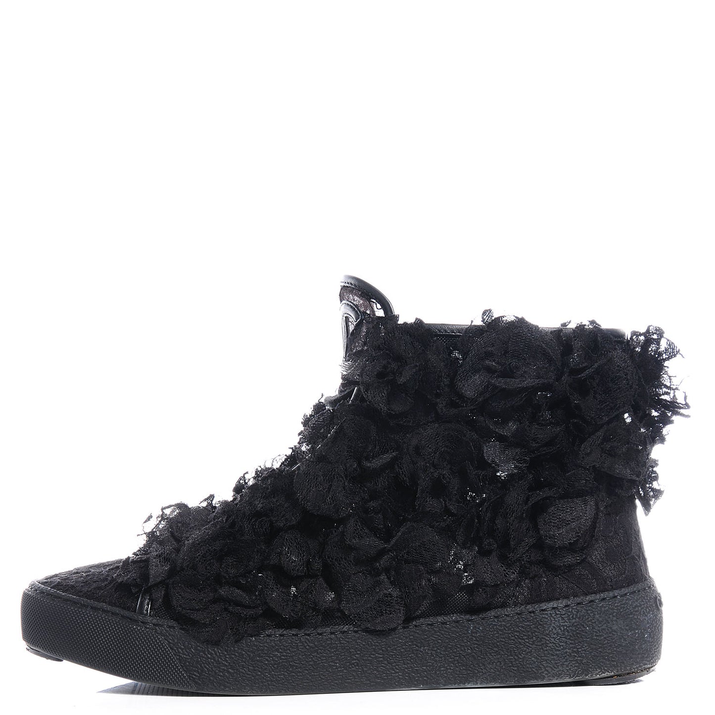 Camellia High Top Floral Lace Mesh Black Sneakers 38.5