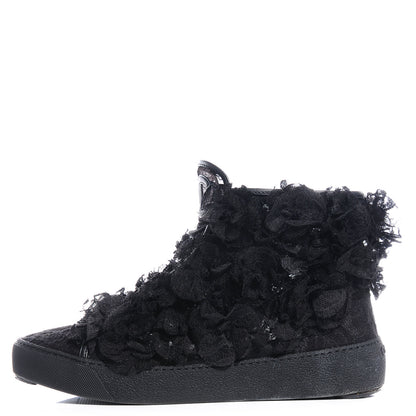 Chanel Camellia High Top Floral Lace Mesh Black Sneakers 38.5 1 of 5
