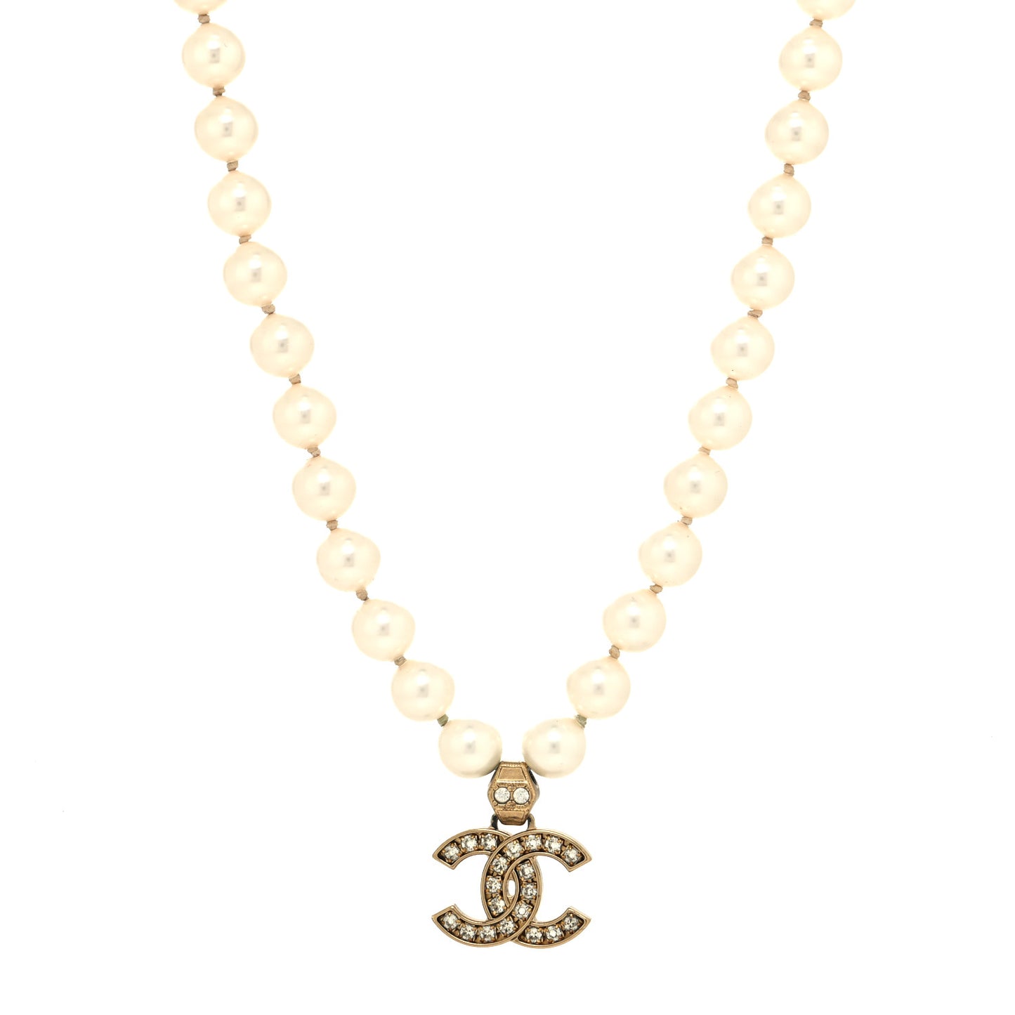 Pearl Crystal CC Short Necklace Gold