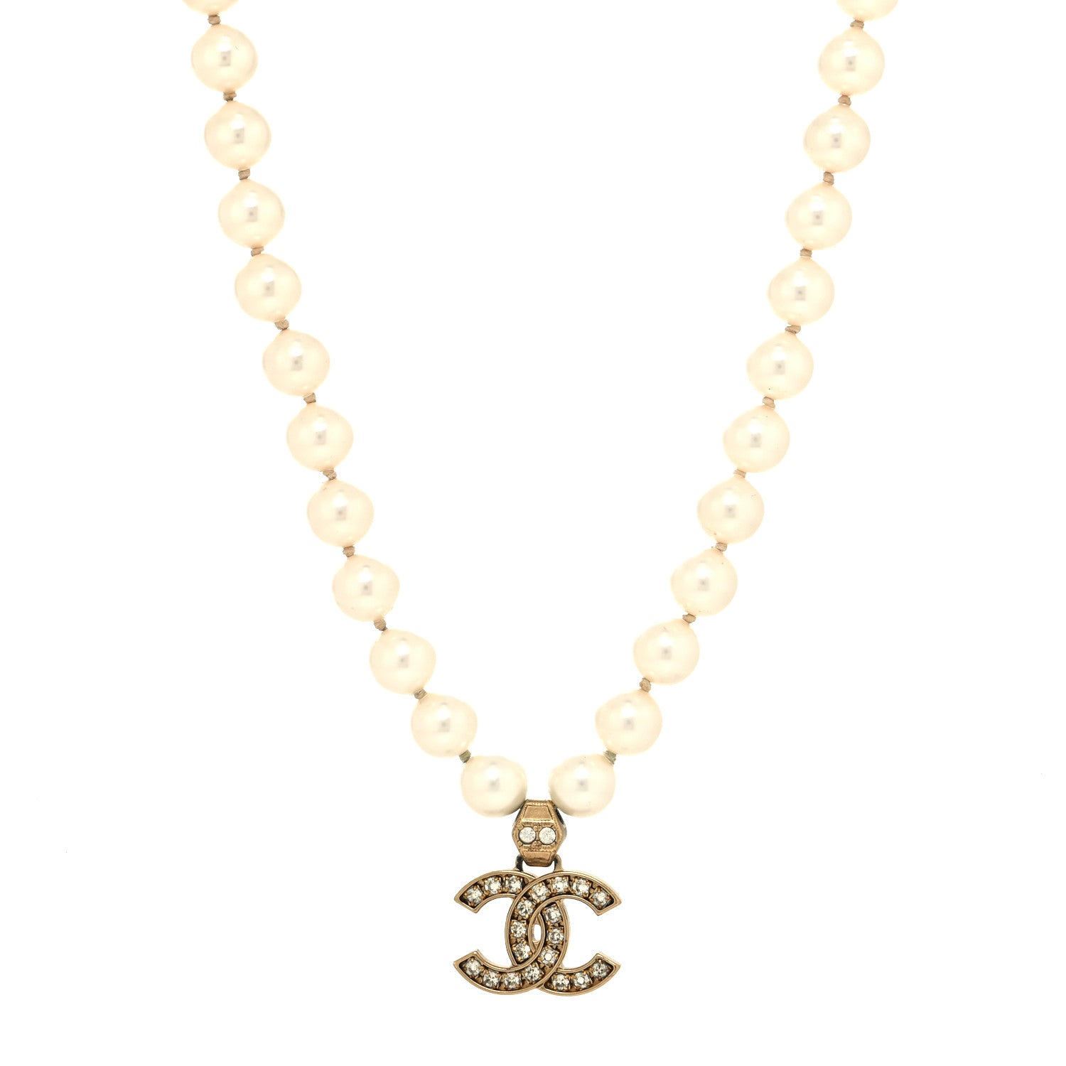 Chanel Pearl Crystal CC Short Necklace Gold 1 of 5