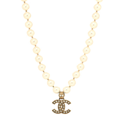 Chanel Pearl Crystal CC Short Necklace Gold 1 of 5
