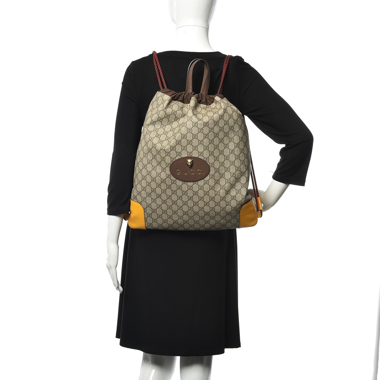 Gucci GG Supreme Monogram Neo Vintage Drawstring Backpack Beige New Acero Crop 2 of 10