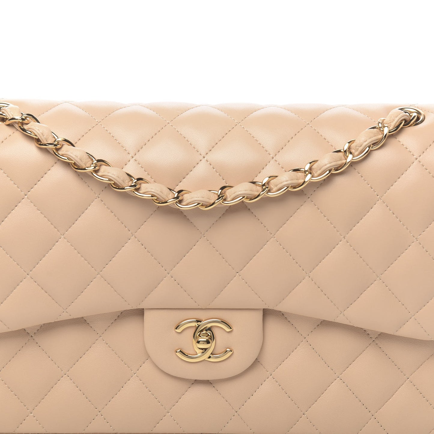 Lambskin Quilted Jumbo Double Flap Beige Clair