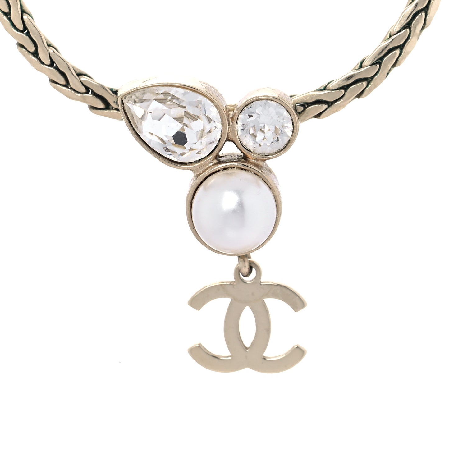 Pearl Crystal CC Teardrop Braided Necklace Gold