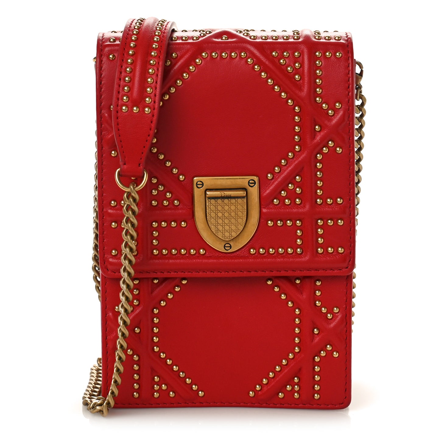 Lambskin Studded Vertical Diorama Spicy Red
