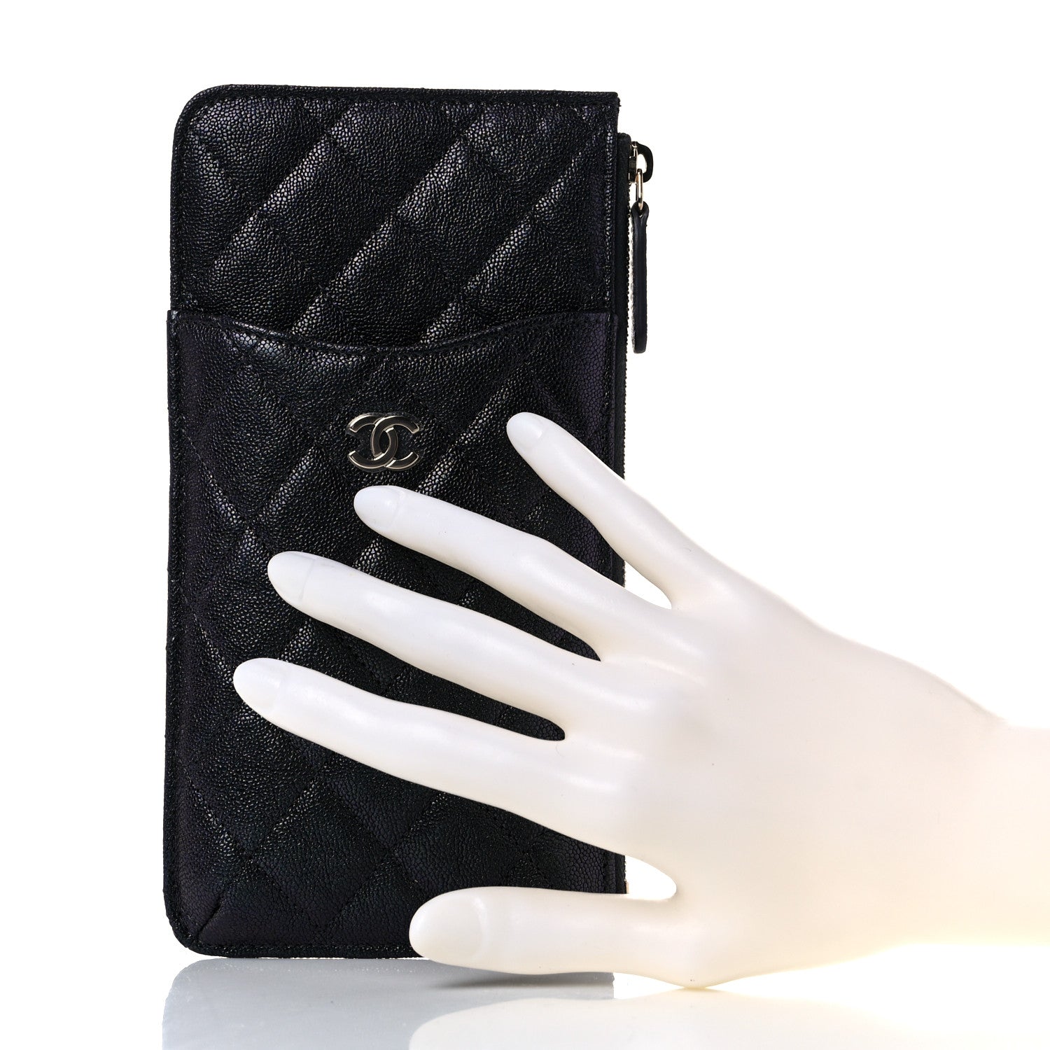 Chanel Iridescent Caviar Quilted Classic Flat Wallet Pouch Black 2 of 9
