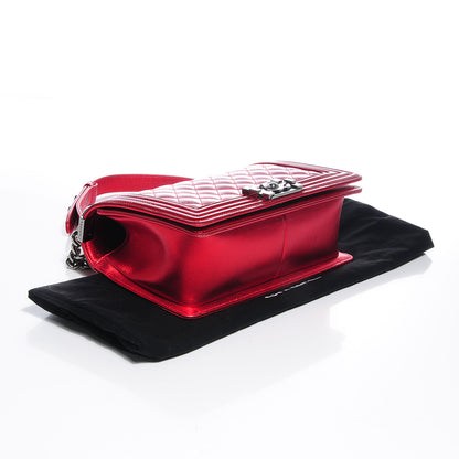 Chanel Metallic Patent Quilted Medium Boy Flap Red 4 of 7