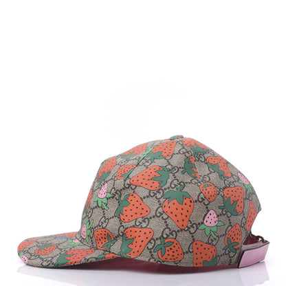 Gucci GG Supreme Monogram Strawberry Baseball Hat M Beige Multicolor 3 of 7