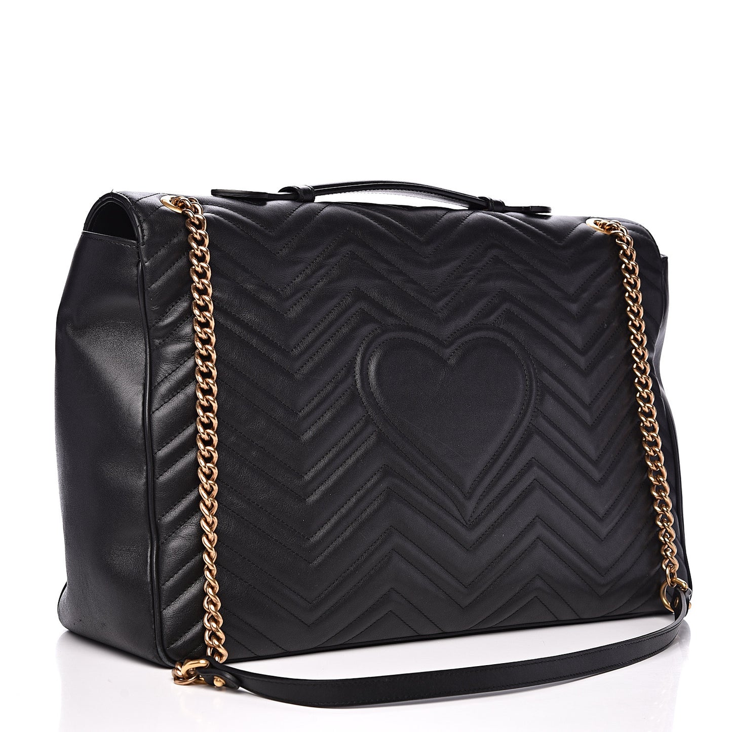 Calfskin Matelasse Maxi GG Marmont Top Handle Shoulder Bag Black