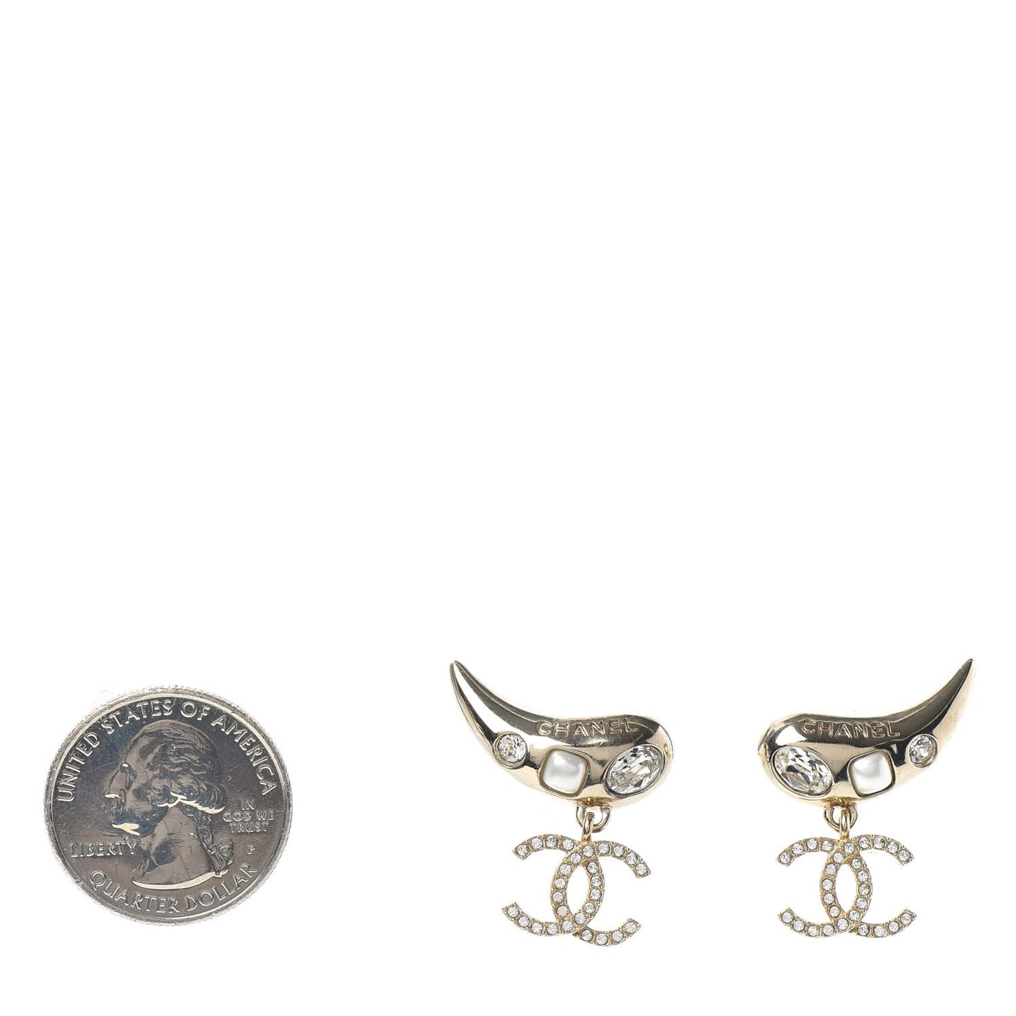 Crystal Pearl CC Drop Earrings Gold