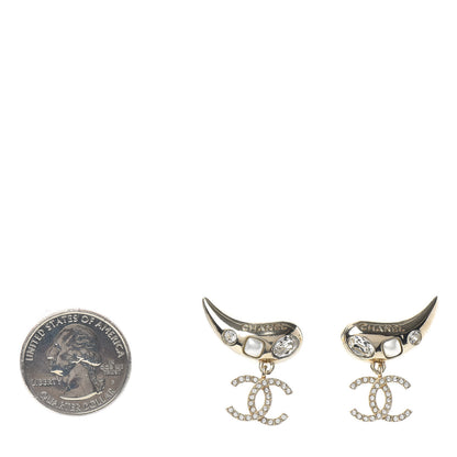 Chanel Crystal Pearl CC Drop Earrings Gold 2 of 4