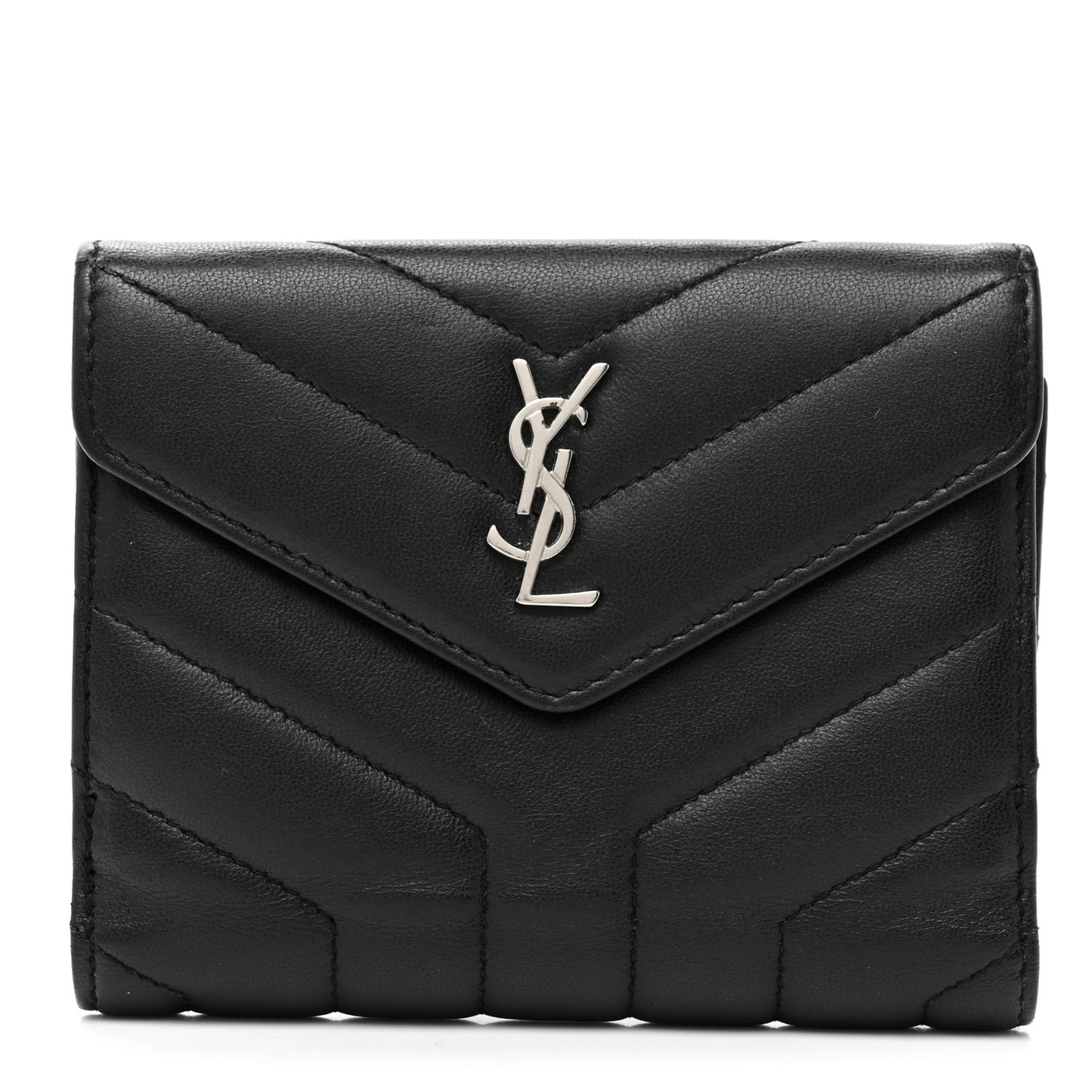 Lambskin Y Quilted Monogram Compact Loulou Wallet Black