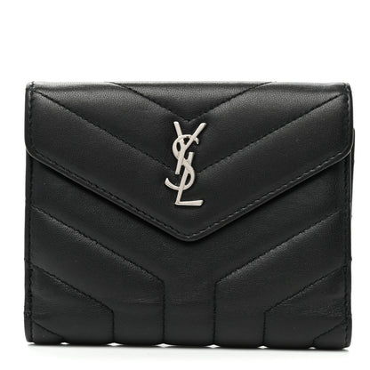Saint Laurent Lambskin Y Quilted Monogram Compact Loulou Wallet Black 1 of 8