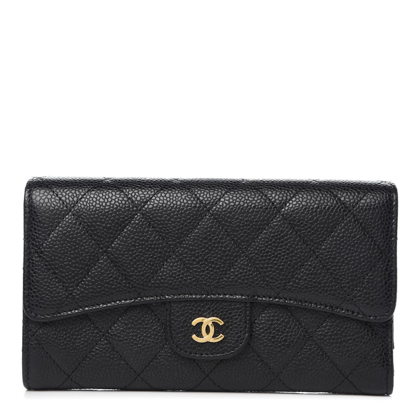 Caviar Quilted Large Flap Wallet Black