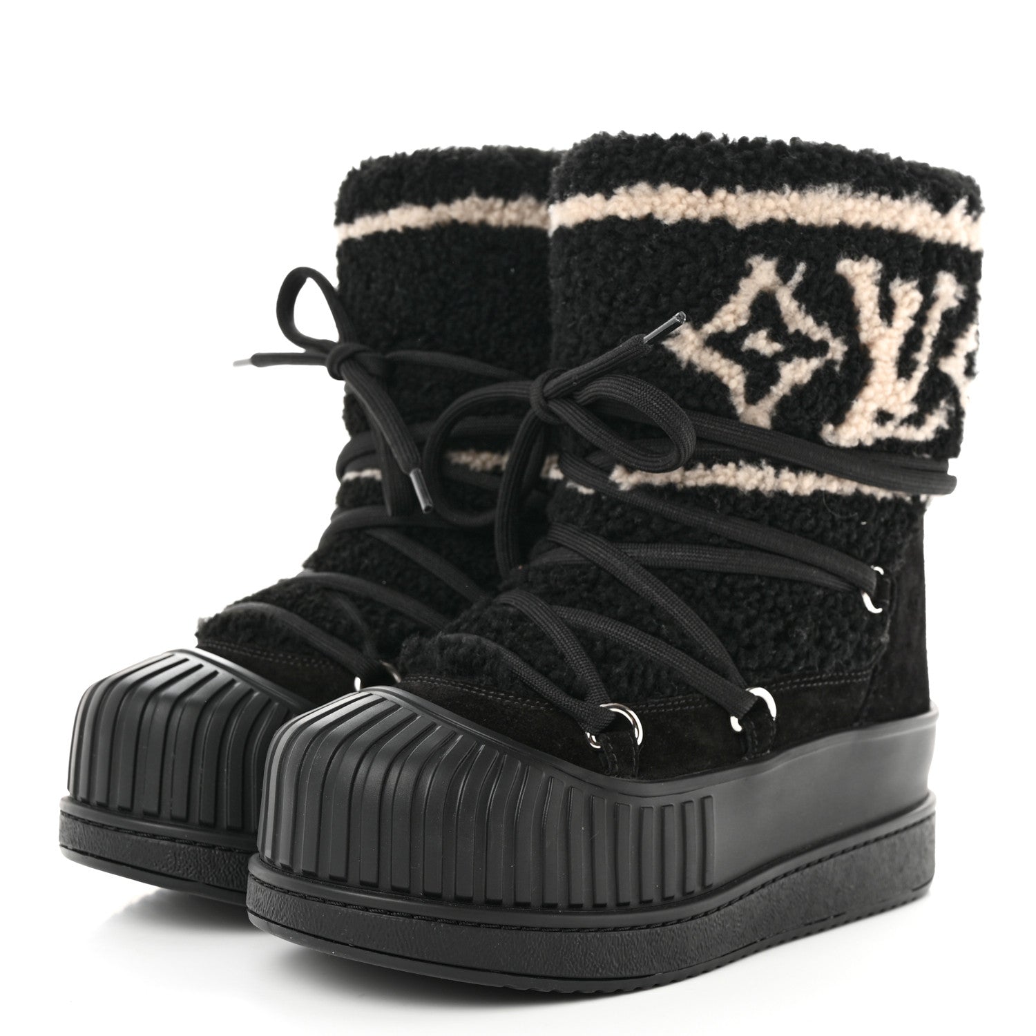 Louis Vuitton Suede Shearling Polar Flat Half Boots 36 Black 3 of 8