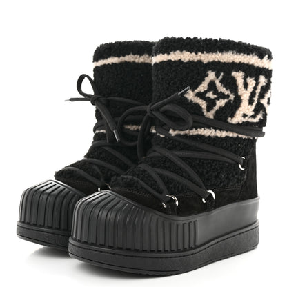 Louis Vuitton Suede Shearling Polar Flat Half Boots 36 Black 3 of 8