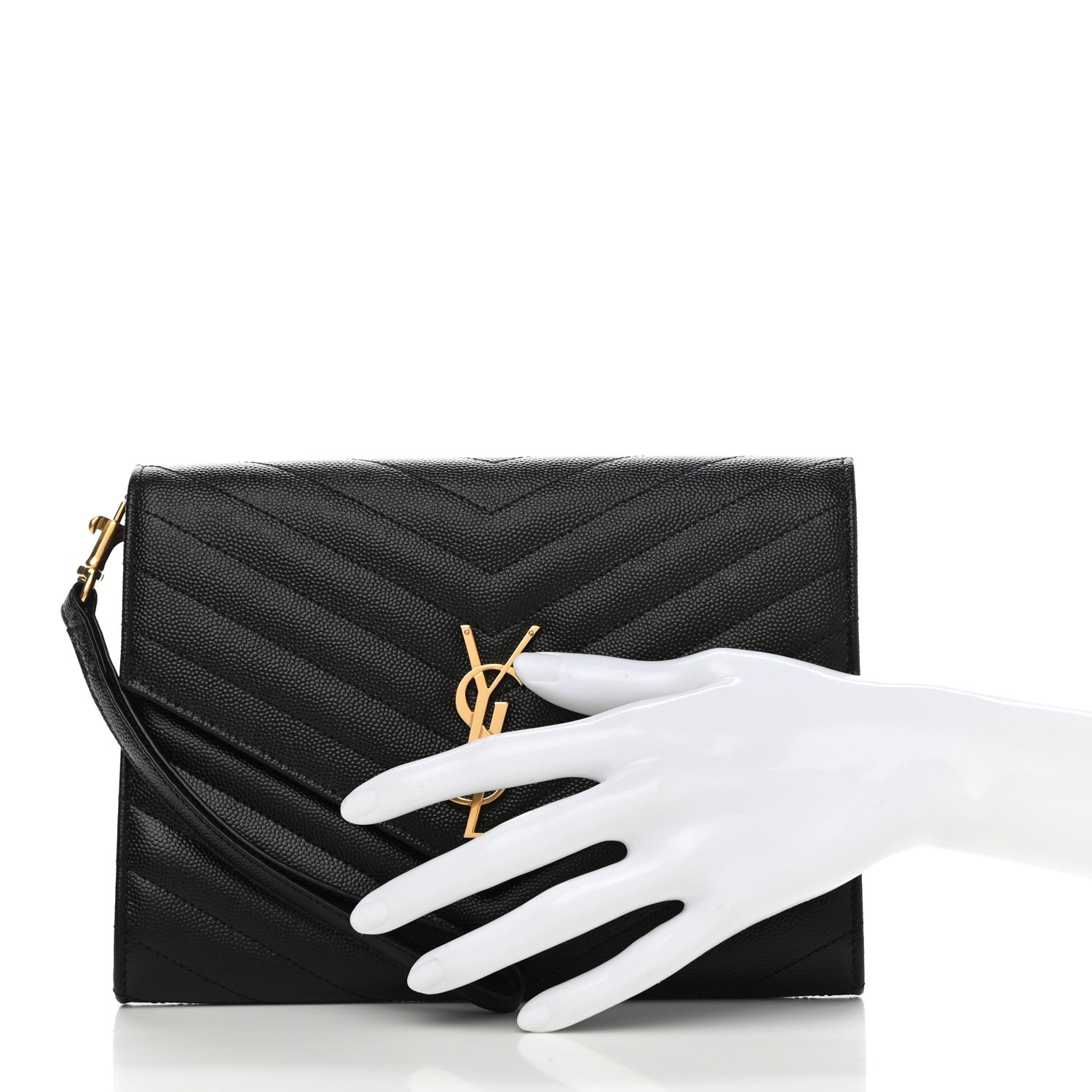 Saint Laurent Grain De Poudre Matelasse Chevron Monogram Envelope Clutch Black 2 of 8