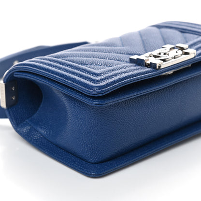 Chanel Caviar Chevron Quilted Small Boy Flap Dark Blue 8 of 11
