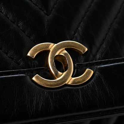 Chanel Calfskin Chevron Quilted Top Handle Flap Black 12 of 12