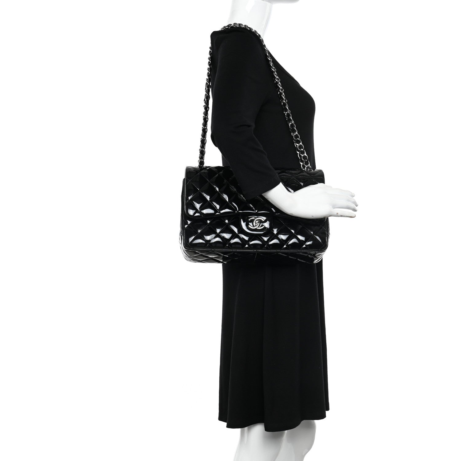 Chanel Patent Quilted Jumbo Double Flap Black 2 of 18