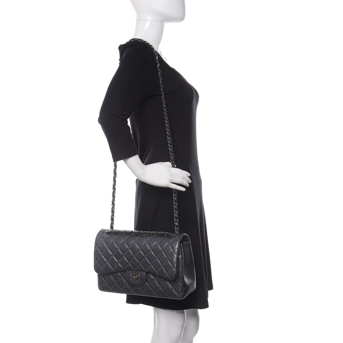 Pearly Caviar Quilted Jumbo Double Flap Black