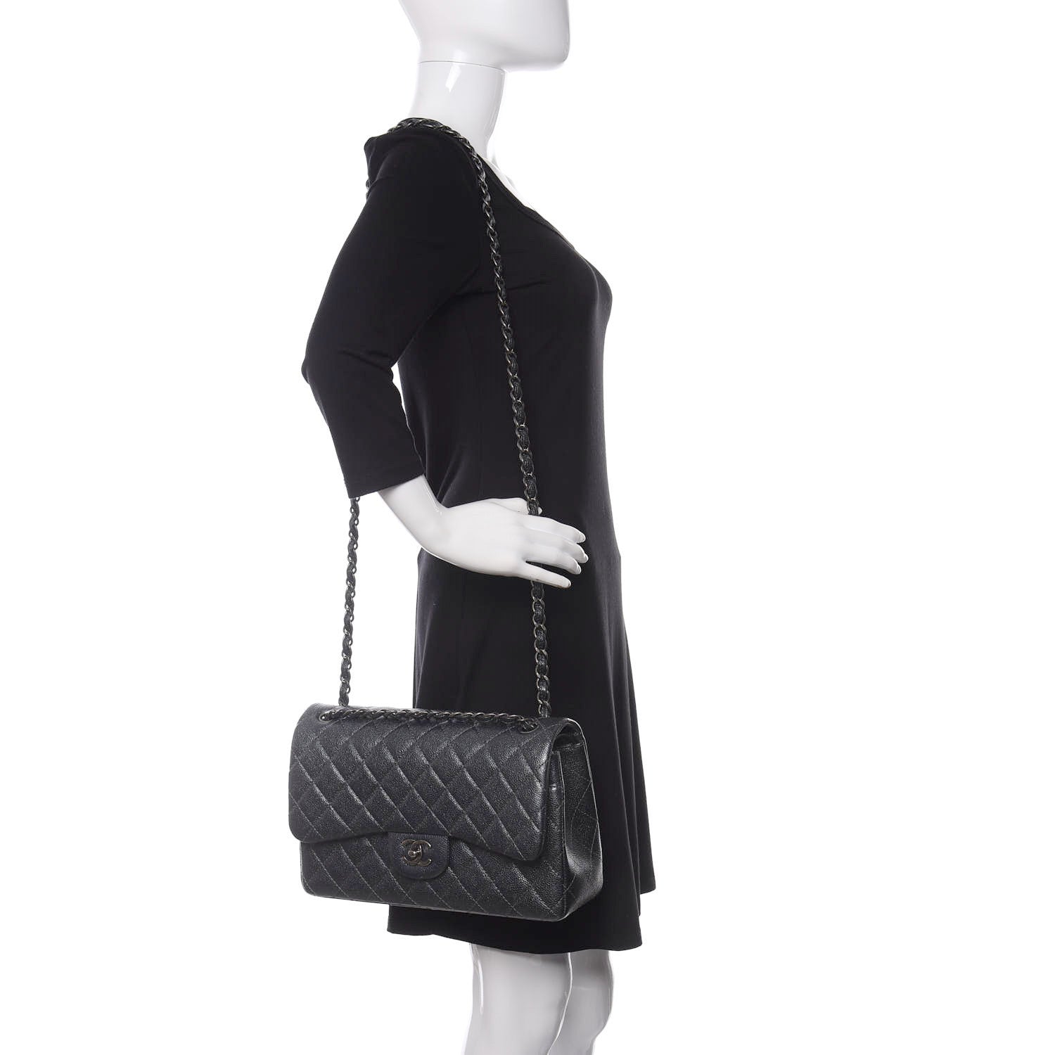 Chanel Pearly Caviar Quilted Jumbo Double Flap Black 2 of 11