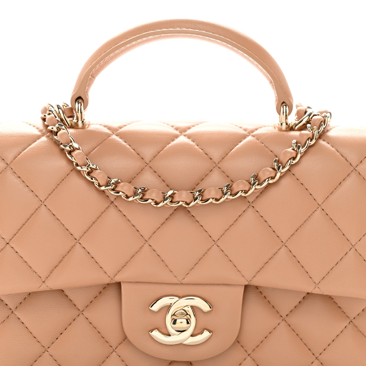 Lambskin Quilted Mini Top Handle Rectangular Flap Beige