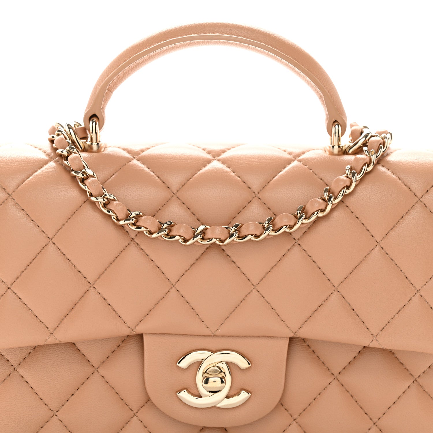 Chanel Lambskin Quilted Mini Top Handle Rectangular Flap Beige 8 of 10