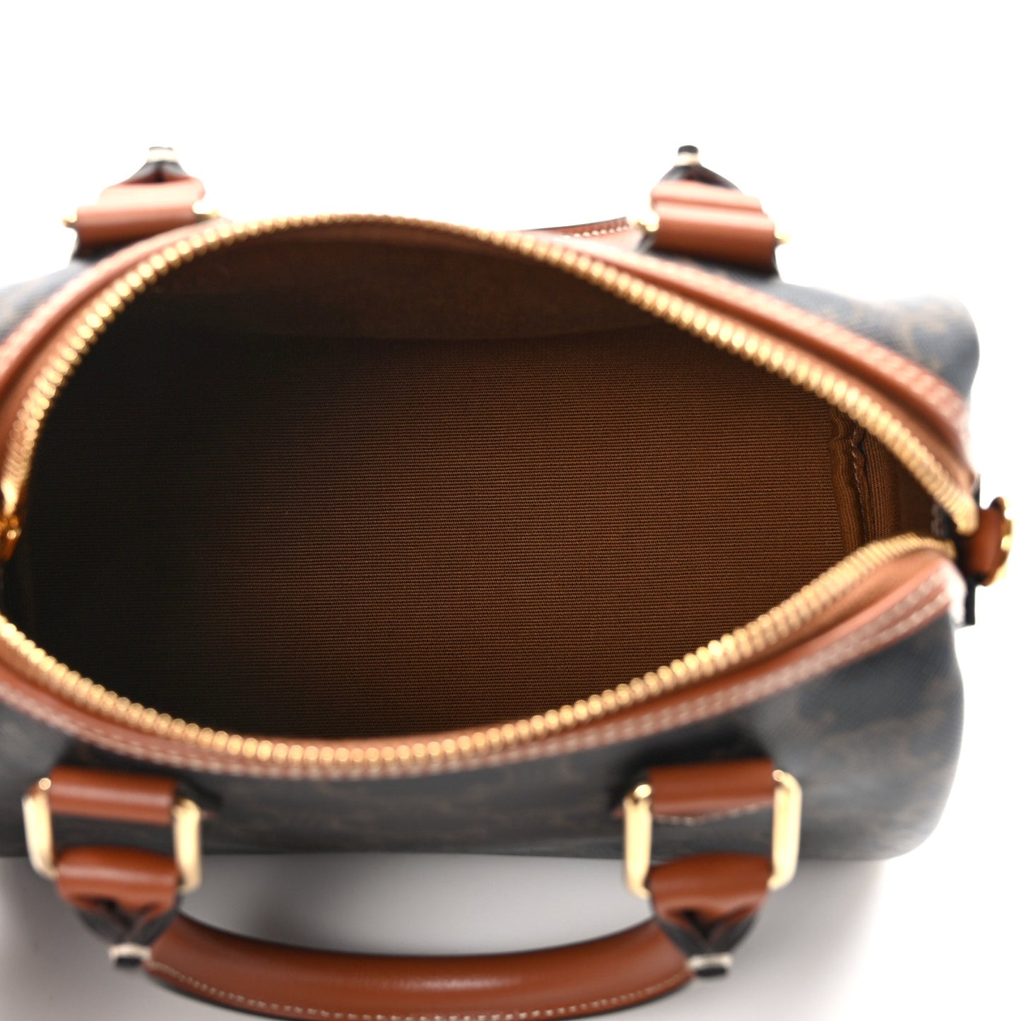 Triomphe Canvas Calfskin Small Boston Bag Tan