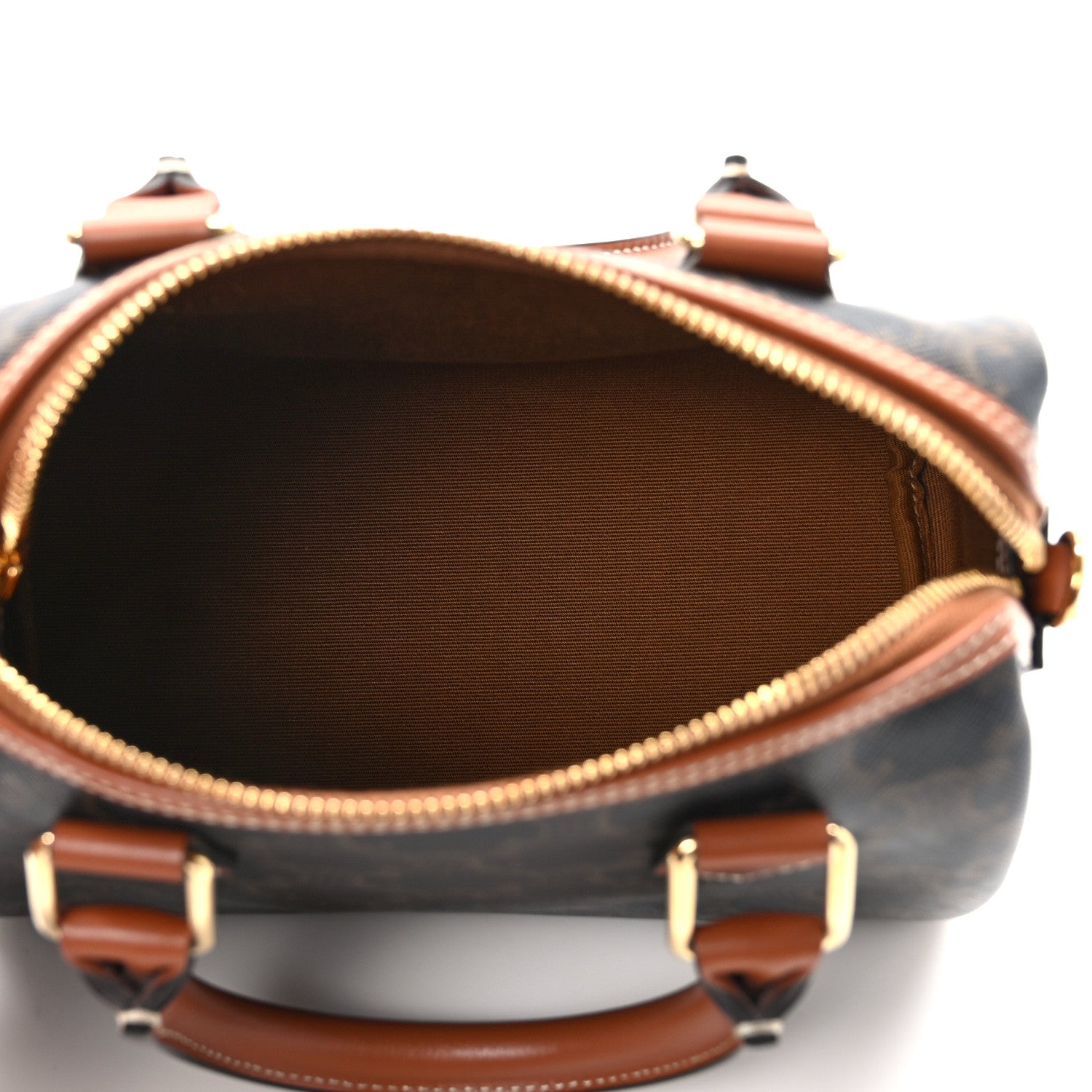 Celine Triomphe Canvas Calfskin Small Boston Bag Tan 5 of 13