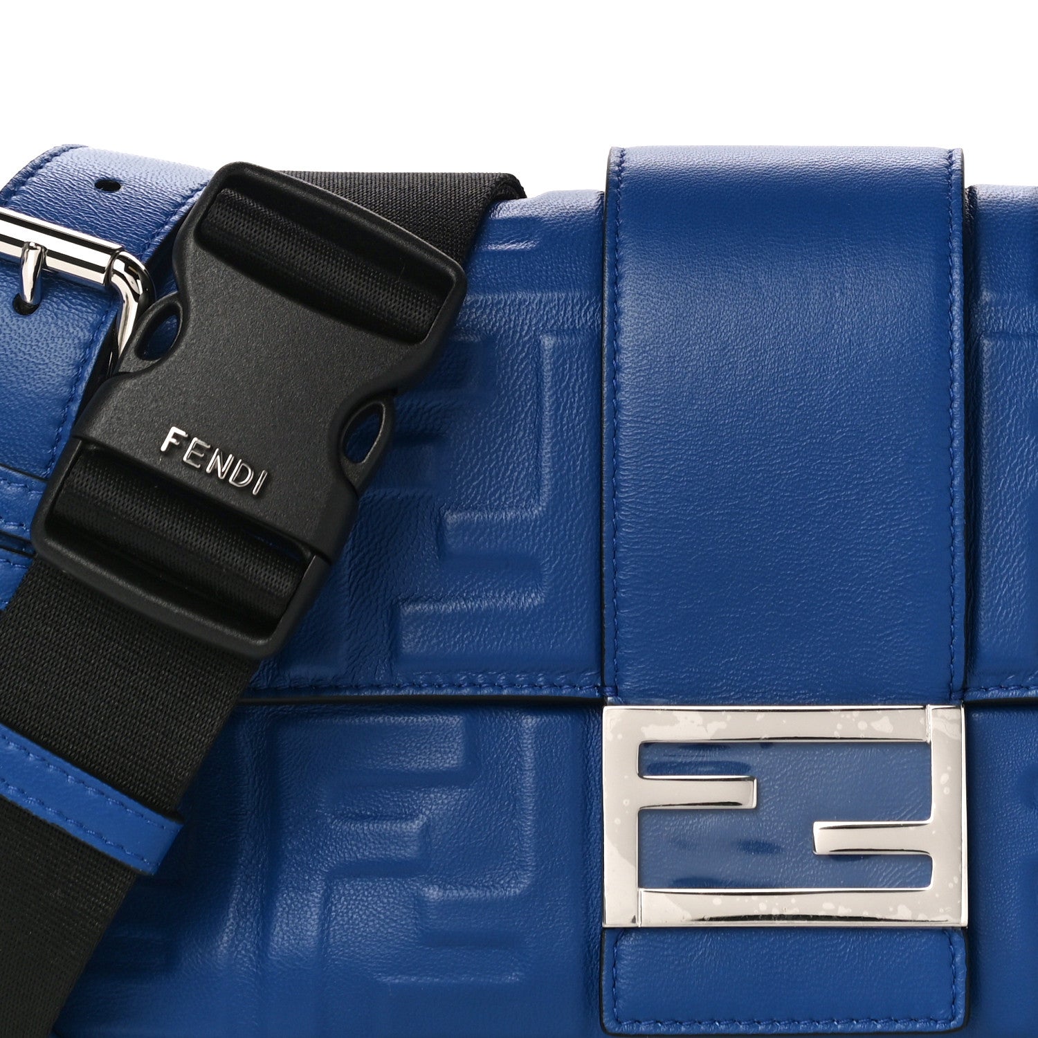 Fendi Nappa FF 1974 Embossed Belt Baguette Bag Blue Neon 8 of 10