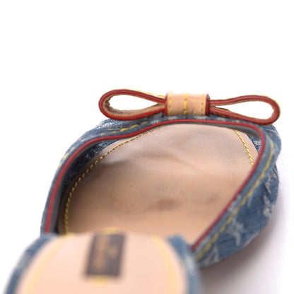 Louis Vuitton Denim Monogram Bow Mules Peep Toe Heels 38 8 of 12
