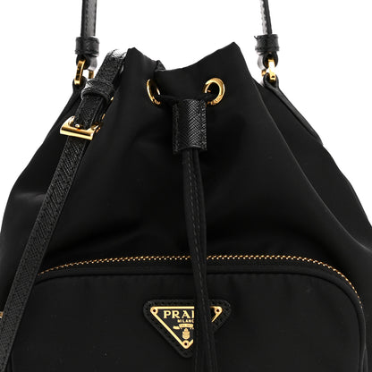 Prada Saffiano Tessuto Nylon Mini Bucket Crossbody Bag Black 9 of 15