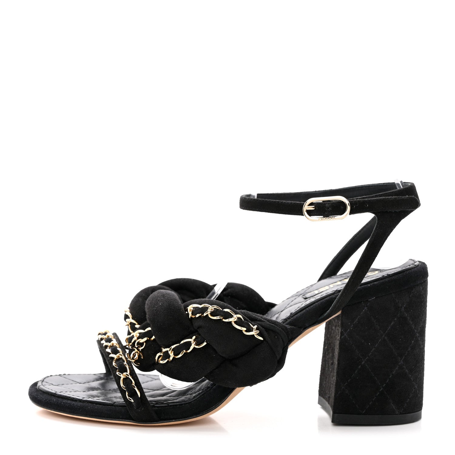 Chanel Kid Suede Chain Braided Sandals 37 Black 1 of 10