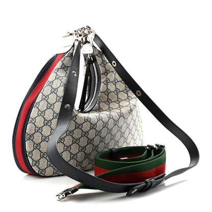 Gucci GG Supreme Monogram Textured Calfskin Web Large Attache Shoulder Bag  Beige Blue 3 of 10