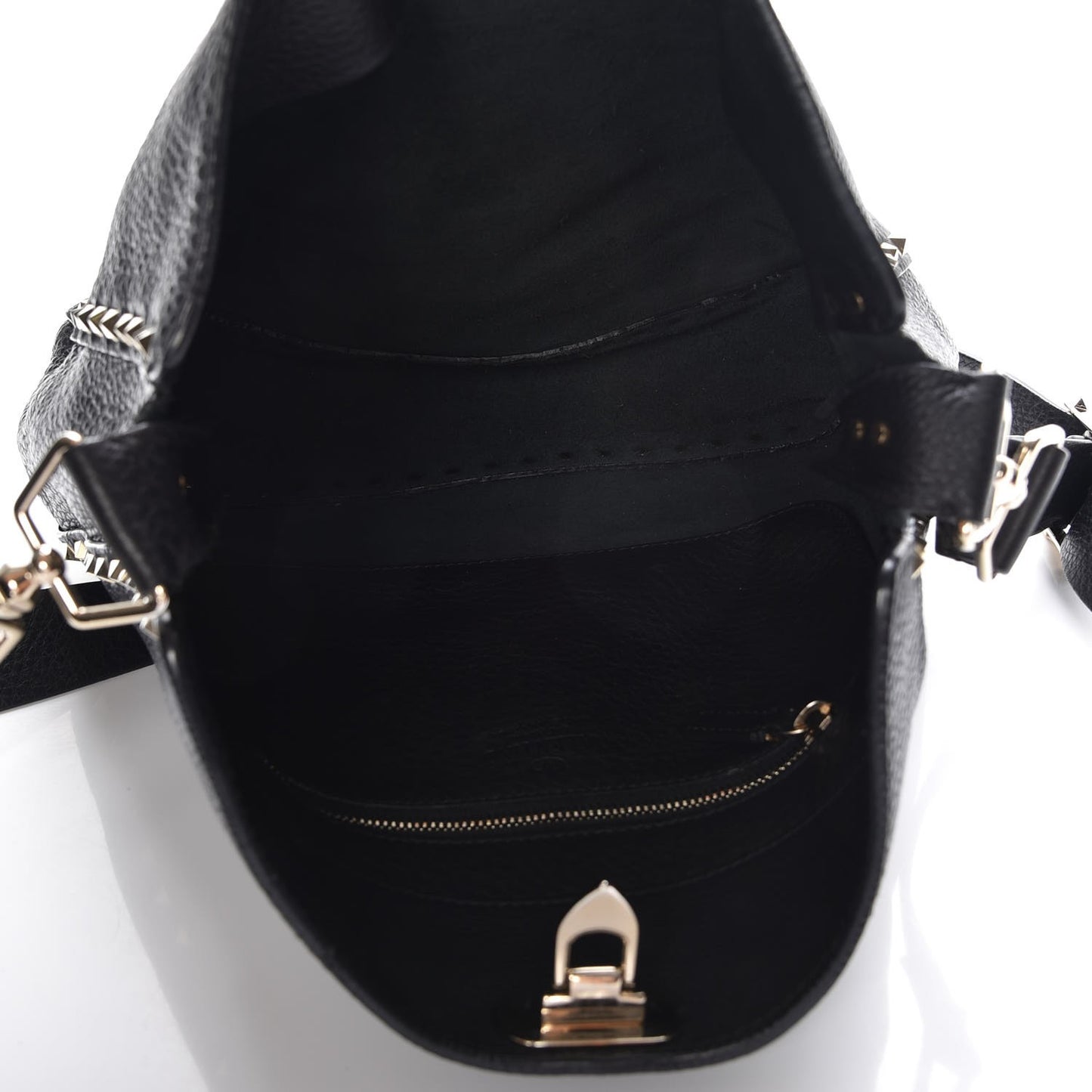 Pebbled Calfskin Large Rockstud Flip-Lock Messenger Bag Black