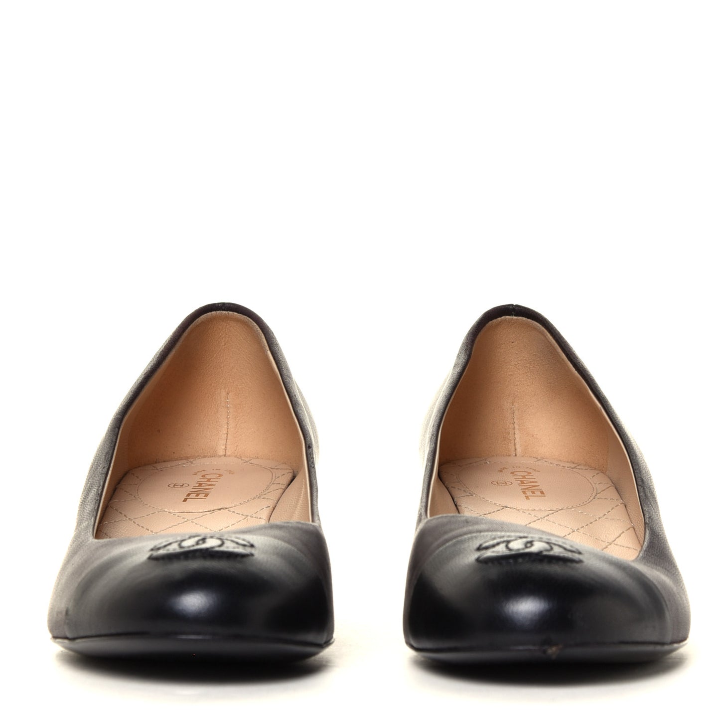 Lambskin CC Cap Toe Pumps 38 Dark Brown Black
