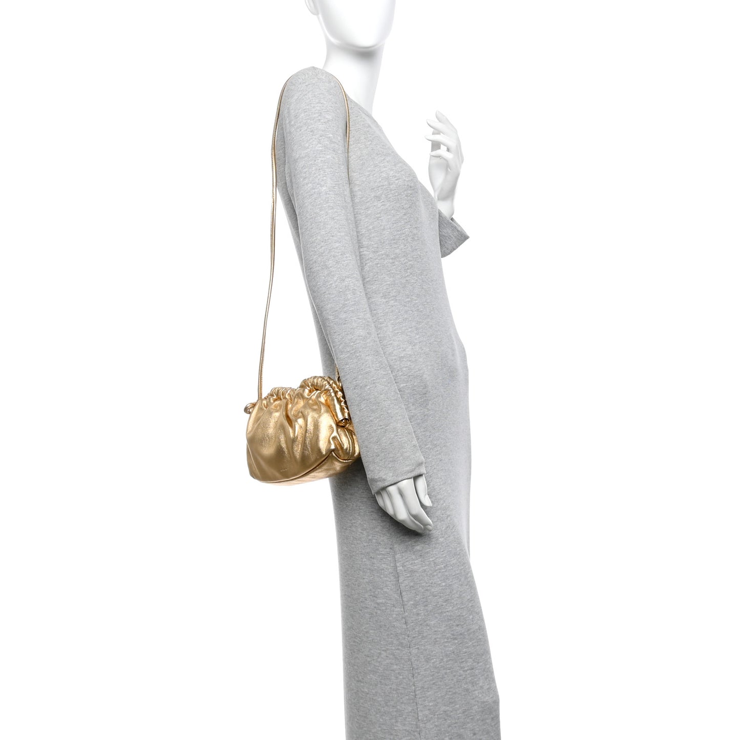 Metallic Lambskin Mini Cloud Clutch Gold