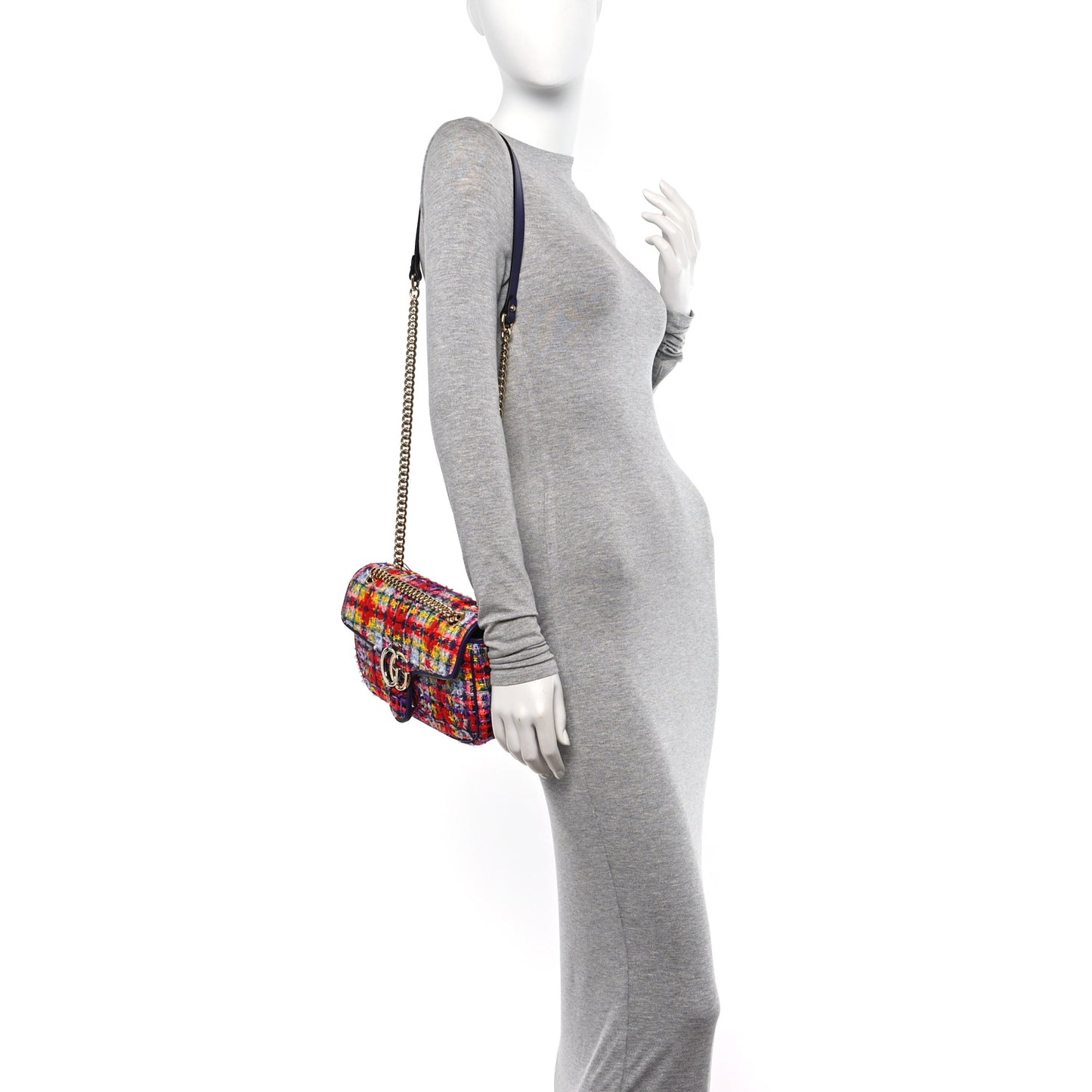 Tweed Calfskin Small GG Marmont Shoulder Bag Multicolor