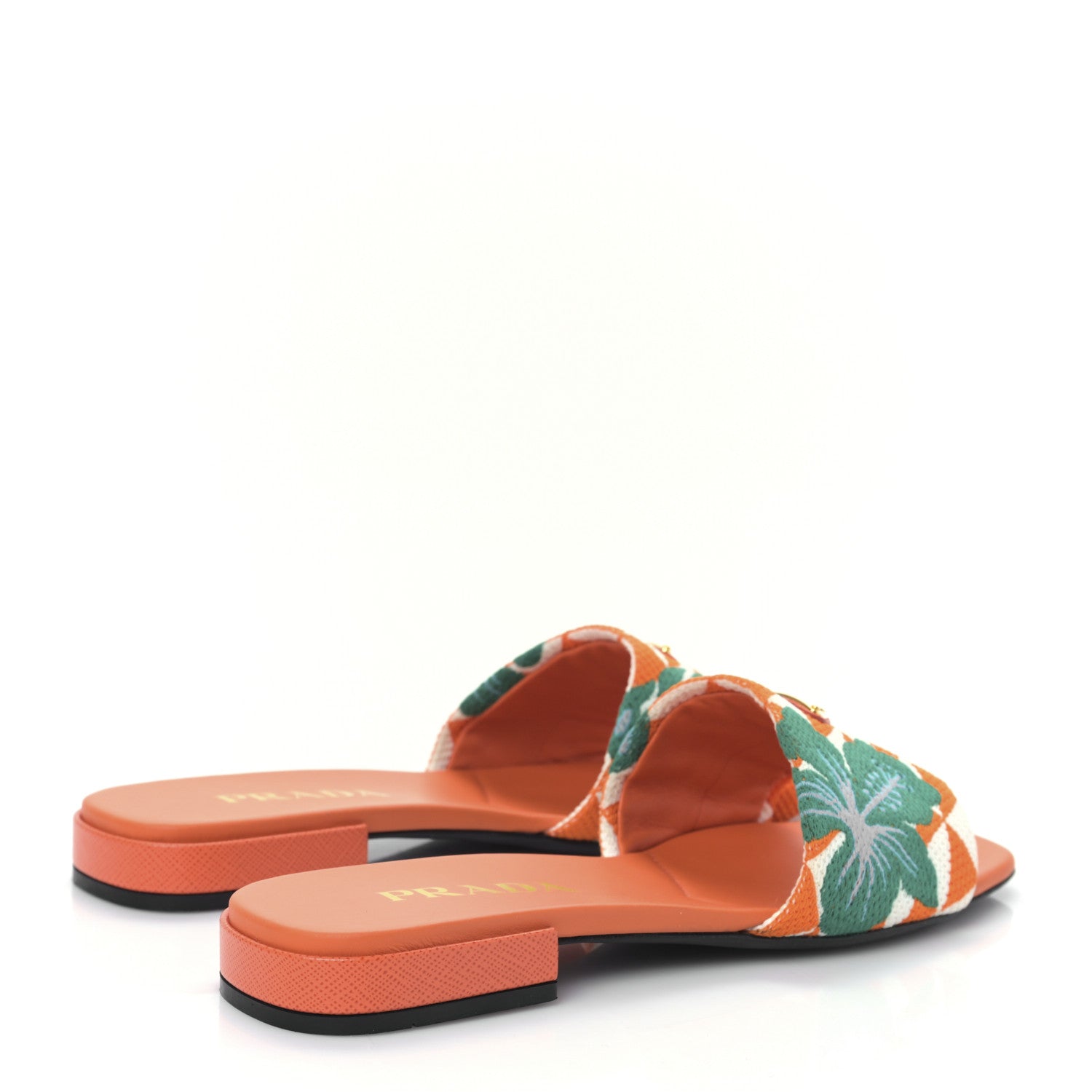 Prada Jacquard Trianglolo Symbole Ibiscus Metal Triangle Logo Embroidered 10mm Slide Sandals 37 Arancio White 4 of 7