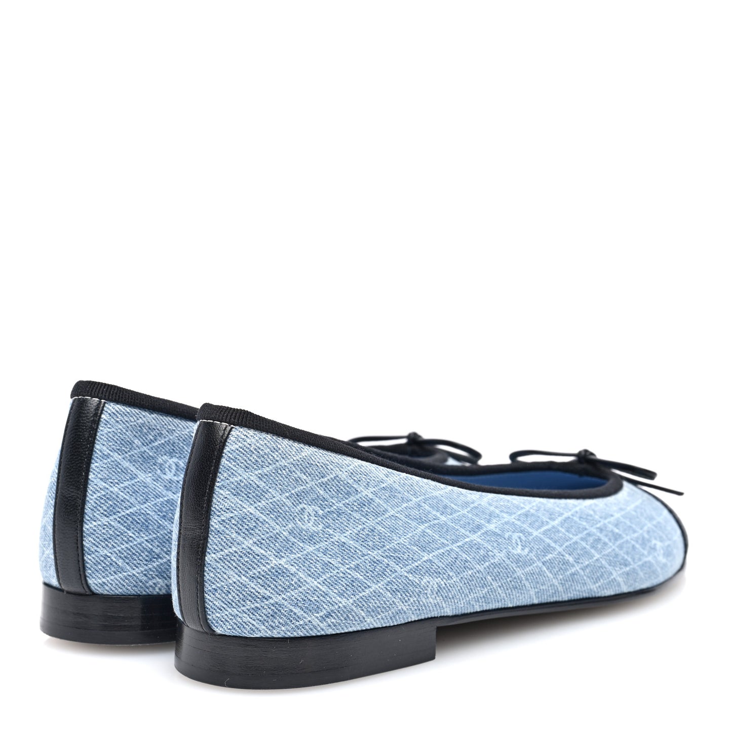 Denim Printed Quilt CC Cap Toe Ballerina Flats 39 Light Blue Dark Grey