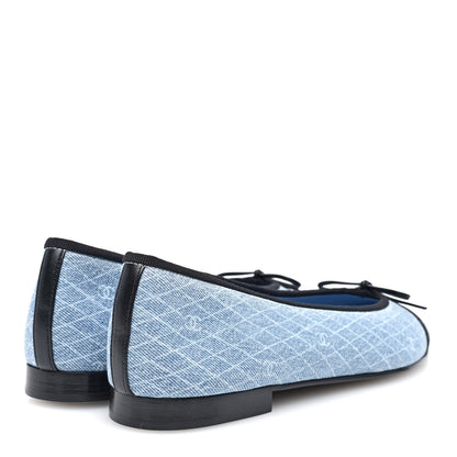 Chanel Denim Printed Quilt CC Cap Toe Ballerina Flats 39 Light Blue Dark Grey 4 of 9