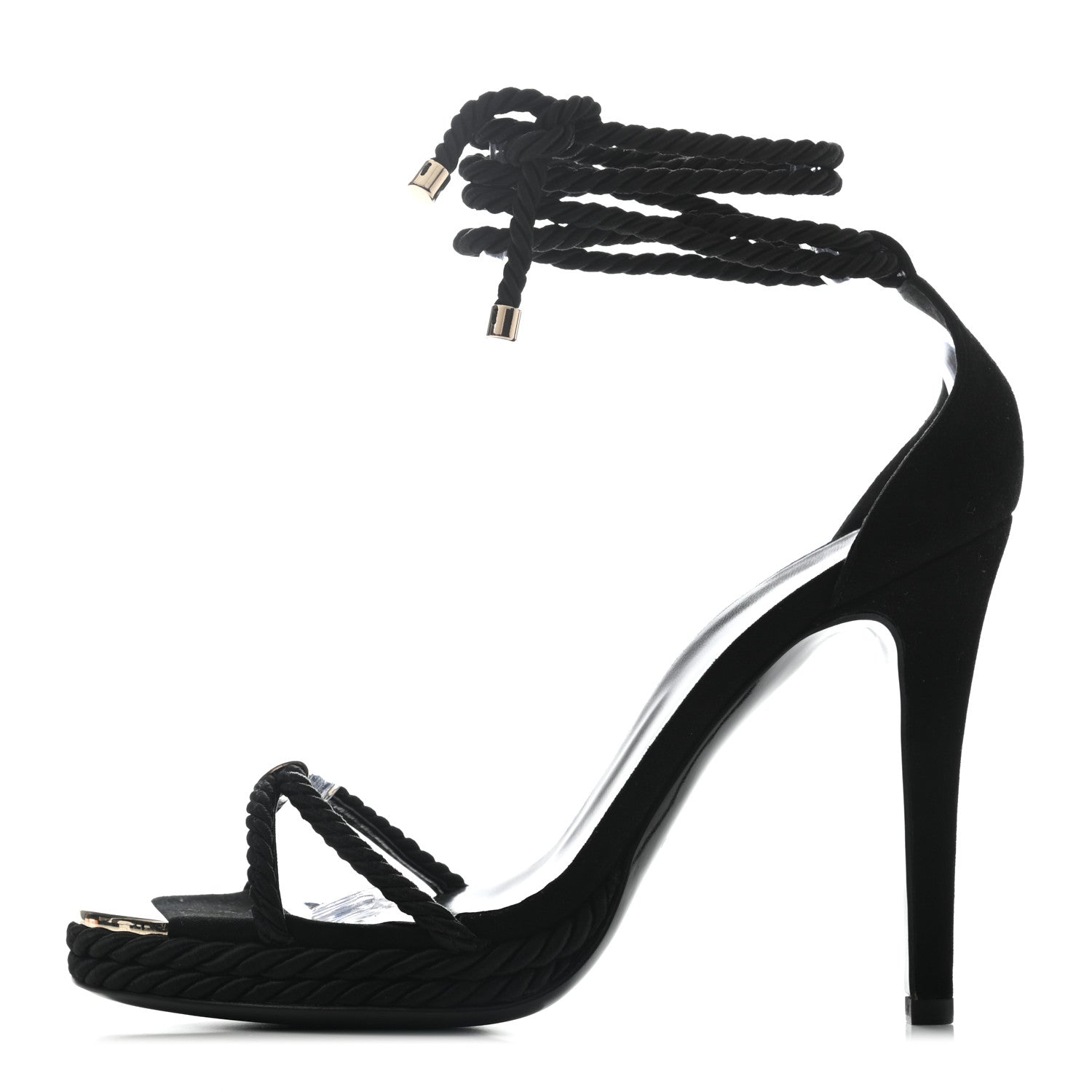 Gucci Suede Braided Strap Sandals 7.5 Black 1 of 5