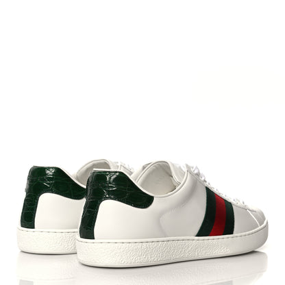 Gucci Calfskin Crocodile Web Mens Ace Sneakers 10 White Green 4 of 10