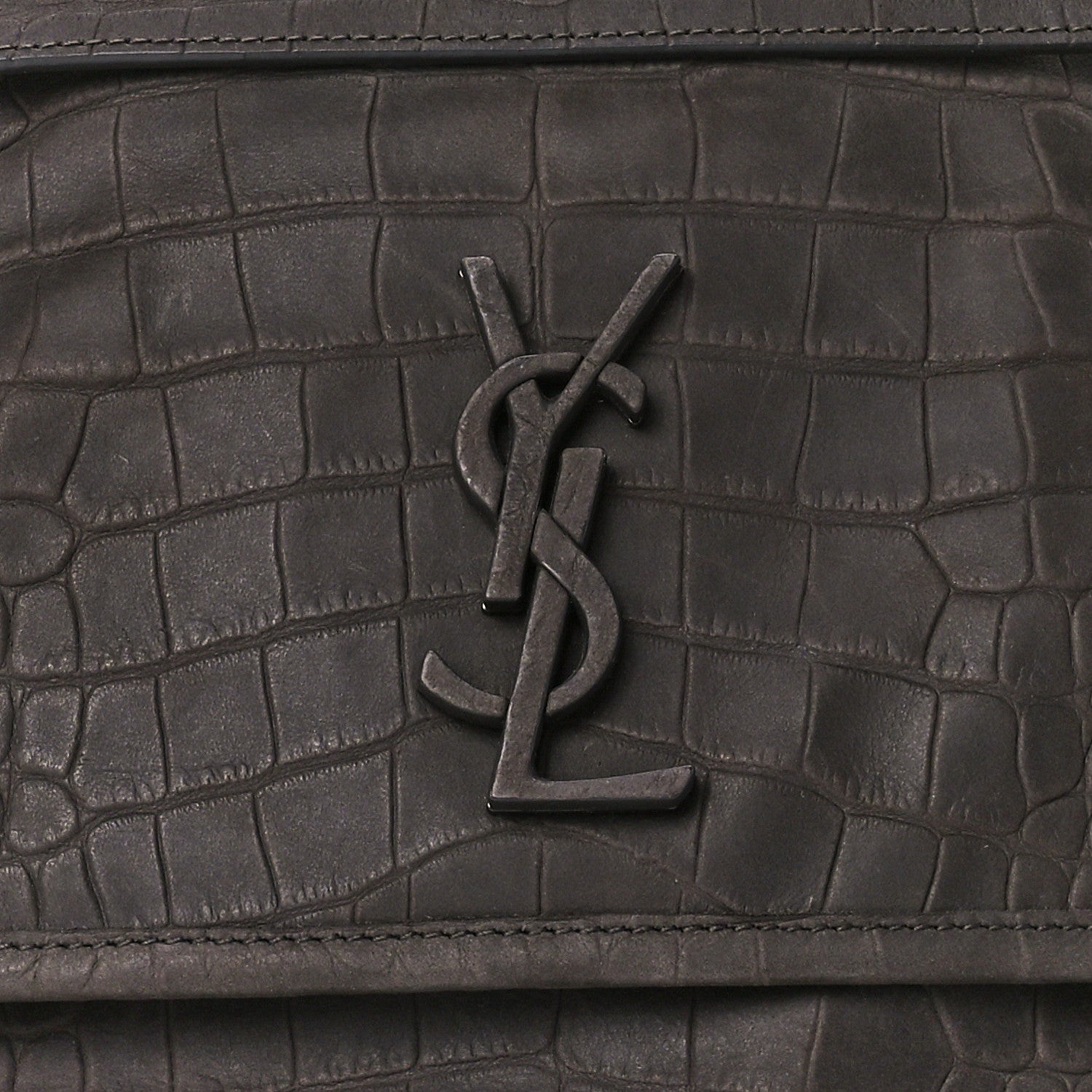 Saint Laurent Nubuck Crocodile Embossed Monogram Medium Niki Chain Satchel Wood 8 of 12