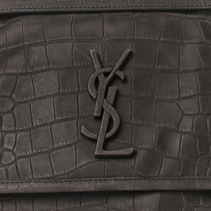 Saint Laurent Nubuck Crocodile Embossed Monogram Medium Niki Chain Satchel Wood 8 of 12