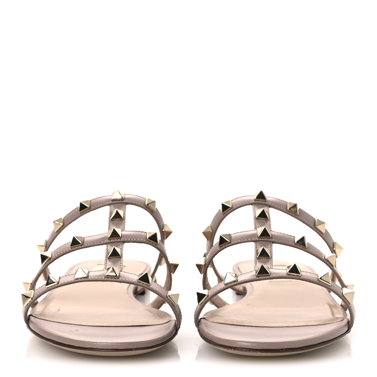 Valentino Garavani Calfskin Rockstud Caged Flat Slide Sandals 37.5 Poudre 3 of 14