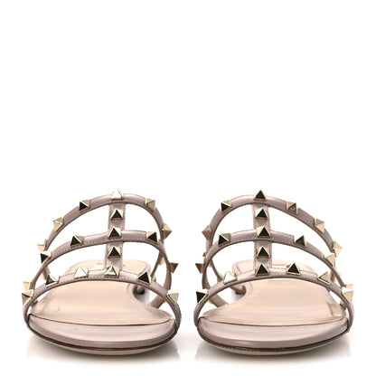 Valentino Garavani Calfskin Rockstud Caged Flat Slide Sandals 37.5 Poudre 3 of 14