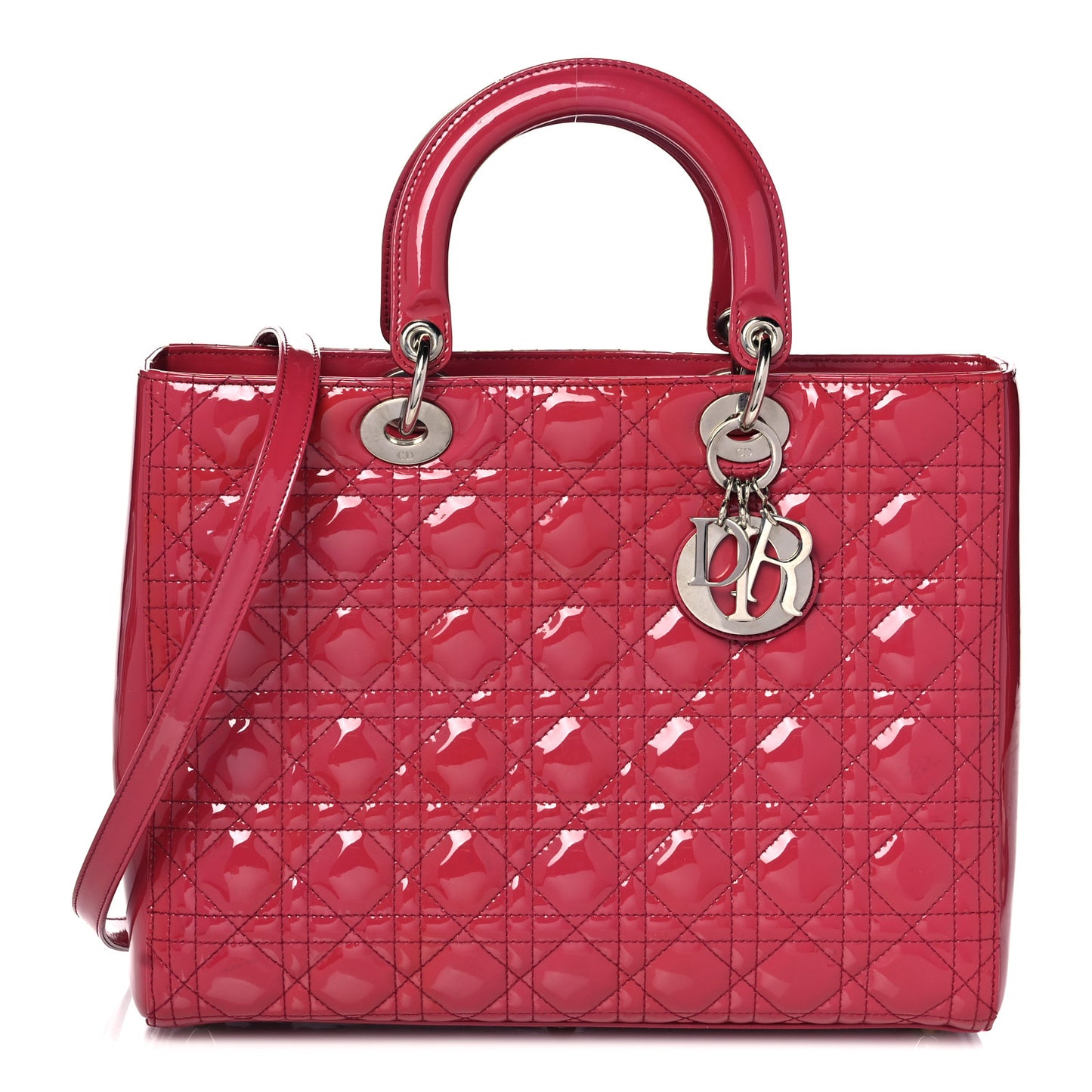 Patent Cannage Large Lady Dior Fuchsia